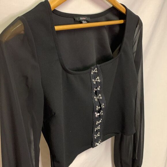 Blashe Black Hook and Eye with Chiffon Long Sleeves Crop Top Size S - Picture 9 of 14